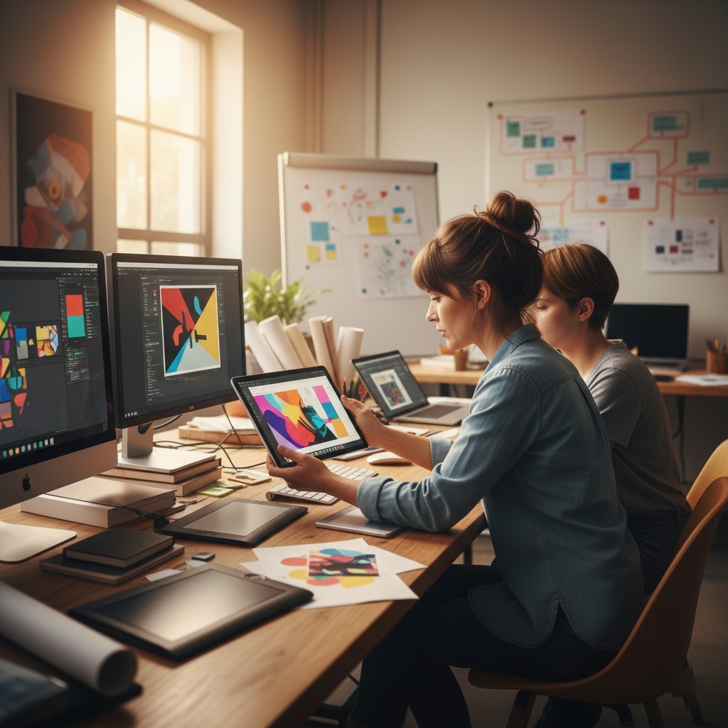 Design tutor showing graphic design techniques