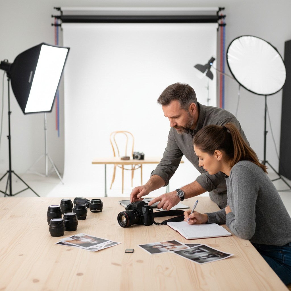 Photography tutor explaining camera settings