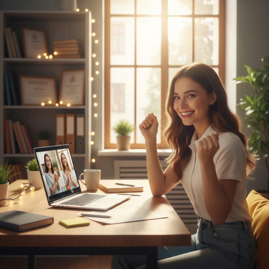 Happy student celebrating learning achievement